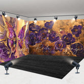 Aperturee - Aperturee Purple Gold Abstract Butterfly Room Set Backdrop