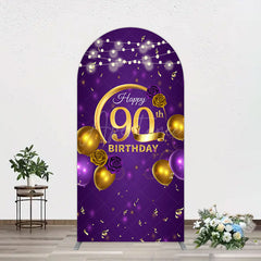 Aperturee - Aperturee Purple Gold Balloon Lights Birthday Arch Backdrop