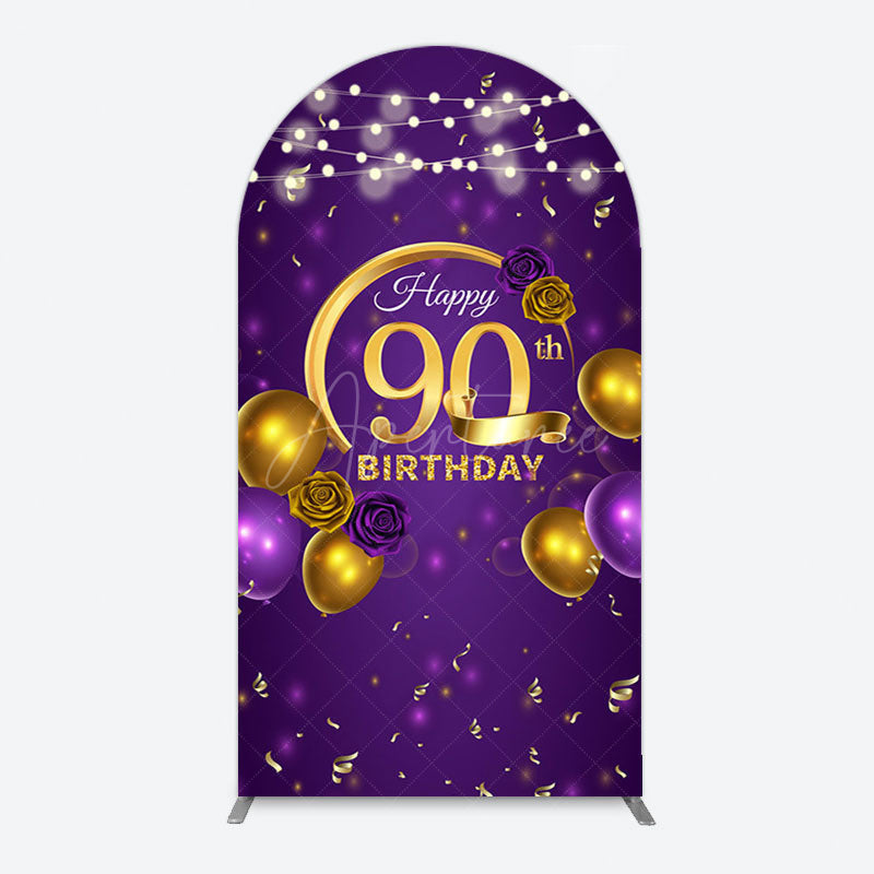 Aperturee - Aperturee Purple Gold Balloon Lights Birthday Arch Backdrop