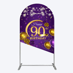Aperturee - Aperturee Purple Gold Balloon Lights Birthday Arch Backdrop
