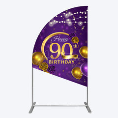 Aperturee - Aperturee Purple Gold Balloon Lights Birthday Half Moon Arch Backdrop
