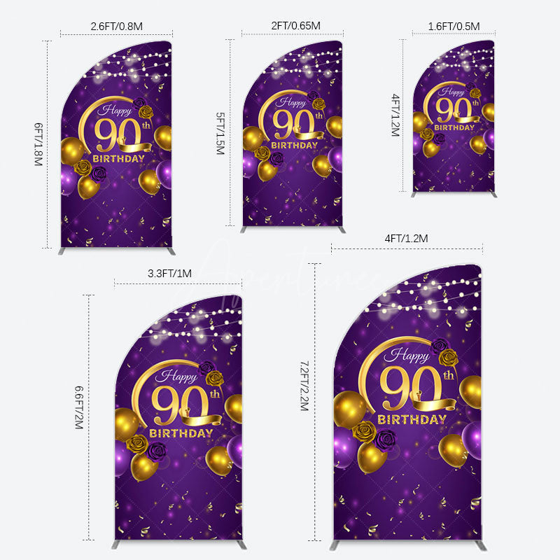 Aperturee - Aperturee Purple Gold Balloon Lights Birthday Half Moon Arch Backdrop