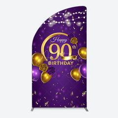Aperturee - Aperturee Purple Gold Balloon Lights Birthday Half Moon Arch Backdrop