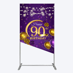 Aperturee - Aperturee Purple Gold Balloon Lights Birthday Rectangle Backdrop