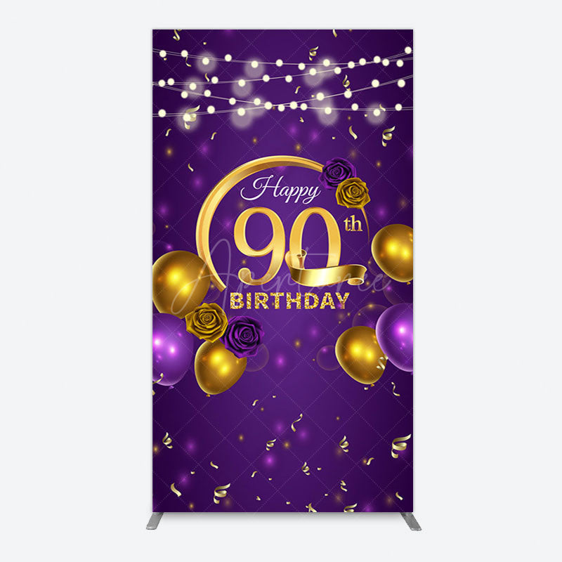 Aperturee - Aperturee Purple Gold Balloon Lights Birthday Rectangle Backdrop