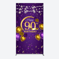 Aperturee - Aperturee Purple Gold Balloon Lights Birthday Rectangle Backdrop
