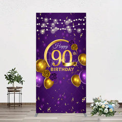 Aperturee - Aperturee Purple Gold Balloon Lights Birthday Rectangle Backdrop