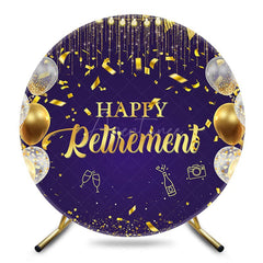 Aperturee - Aperturee Purple Gold Balloons Ribbon Round Retirement Backdrop