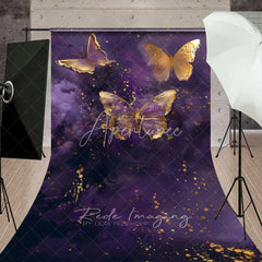 Aperturee - Aperturee Purple Gold Butterfly Sweep Photo Backdrop Elegant Insect Art Background Dreamy Fantasy Wing Floor Prop