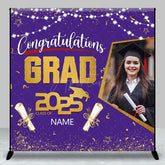 Aperturee - Aperturee Purple Gold Congrats Grad Custom Photo Name Backdrop