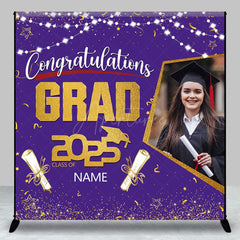 Aperturee - Aperturee Purple Gold Congrats Grad Custom Photo Name Backdrop