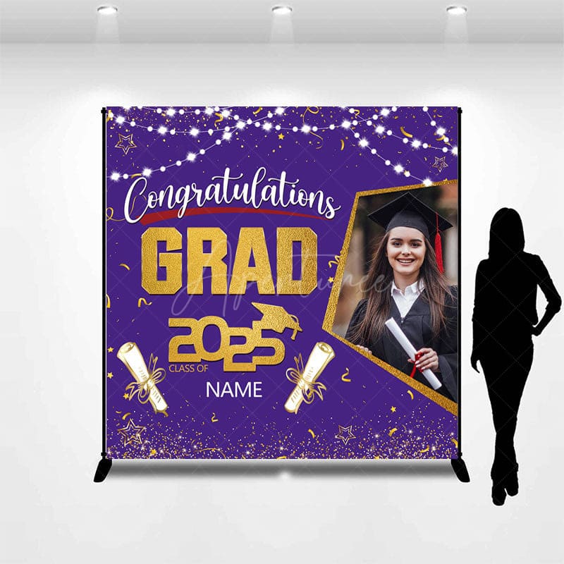 Aperturee - Aperturee Purple Gold Congrats Grad Custom Photo Name Backdrop