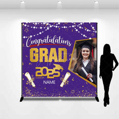 Aperturee - Aperturee Purple Gold Congrats Grad Custom Photo Name Backdrop
