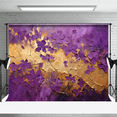 Aperturee - Aperturee Purple Gold Floral Texture Backdrop Abstract Violet Flowers Gold Leaf Background Luxury Photography Banner