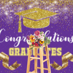 Aperturee - Aperturee Purple Gold Glitter Ribbons Congrats Grad Backdrop