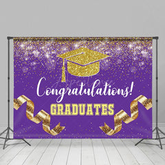 Aperturee - Aperturee Purple Gold Glitter Ribbons Congrats Grad Backdrop
