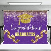 Aperturee - Aperturee Purple Gold Glitter Ribbons Congrats Grad Backdrop