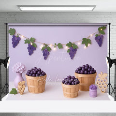Aperturee - Aperturee Purple Grapes Floral Elegant Cake Smash Backdrop