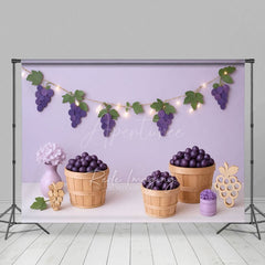 Aperturee - Aperturee Purple Grapes Floral Elegant Cake Smash Backdrop