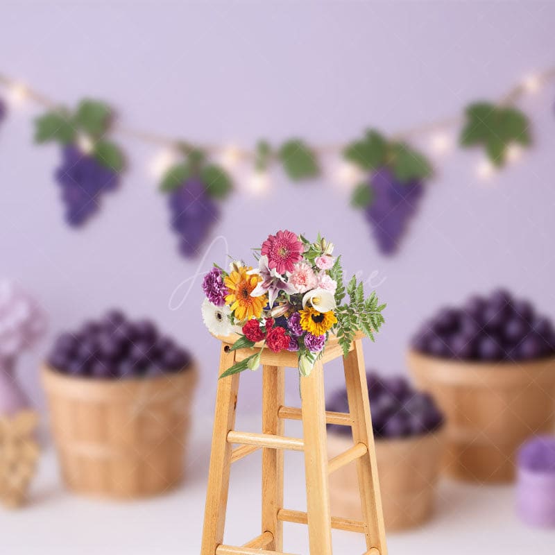 Aperturee - Aperturee Purple Grapes Floral Elegant Cake Smash Backdrop