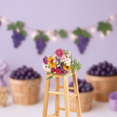 Aperturee - Aperturee Purple Grapes Floral Elegant Cake Smash Backdrop