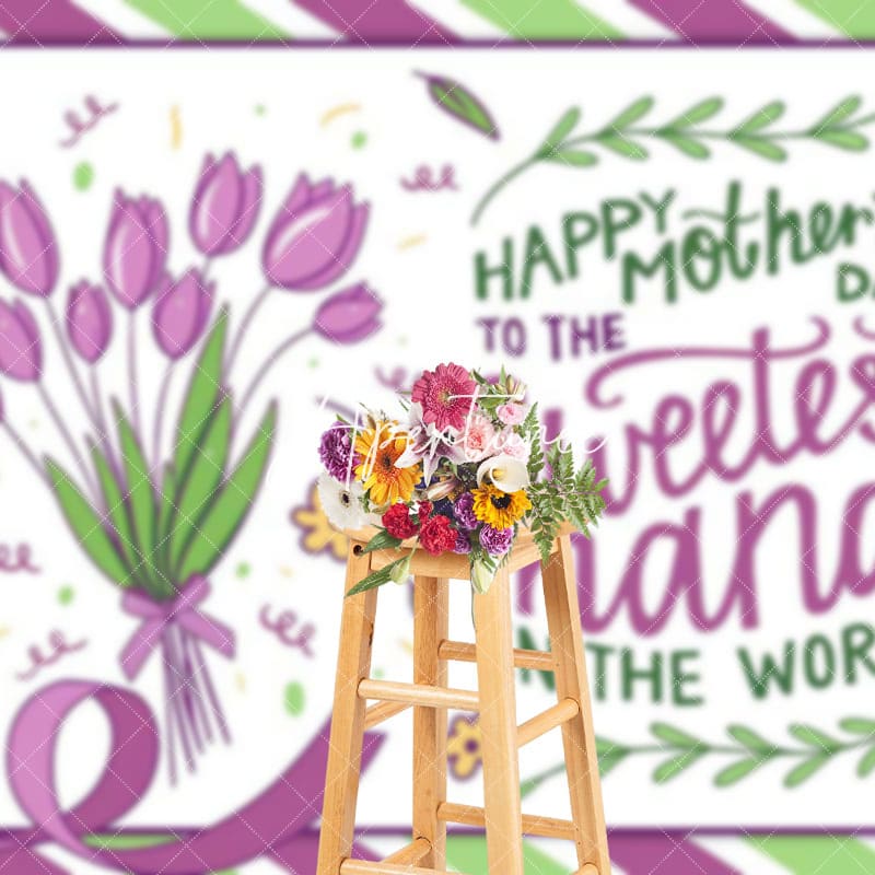 Aperturee - Aperturee Purple Green Floral Sweetest Nana Mothers Day Backdrop