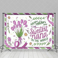 Aperturee - Aperturee Purple Green Floral Sweetest Nana Mothers Day Backdrop