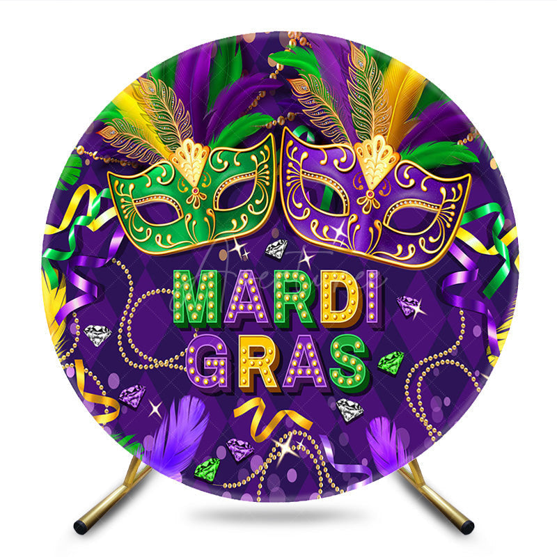 Aperturee - Aperturee Purple Green Mardi Gras Circle Masquerade Backdrop