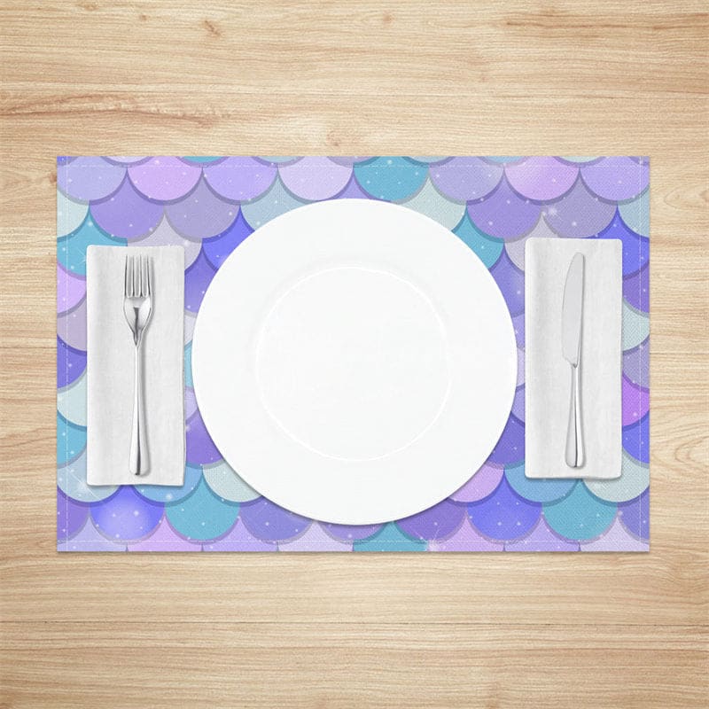 Aperturee - Aperturee Purple Green Pink Mermaid Scales Set Of 4 Placemats