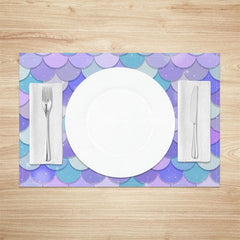Aperturee - Aperturee Purple Green Pink Mermaid Scales Set Of 4 Placemats
