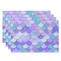 Aperturee - Aperturee Purple Green Pink Mermaid Scales Set Of 4 Placemats