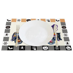 Aperturee - Aperturee Purple Halloween Gnome Truck Set of 4 Placemats with Plaid Border for Fun and Spooky Farmhouse Decor