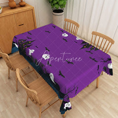 Aperturee - Aperturee Purple Halloween Rectangle Tablecloth with Black Bats and Ghosts for Spooky Night Party Decorations