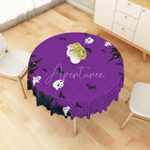 Aperturee - Aperturee Purple Halloween Round Tablecloth with Phantom Bat Pattern for Spooky and Gothic Party Decorations