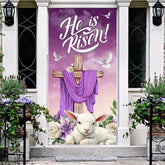Aperturee - Aperturee Purple He Is Risen Cross Lamp Floral Door Cover