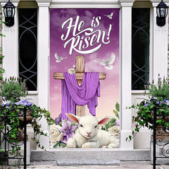 Aperturee - Aperturee Purple He Is Risen Cross Lamp Floral Door Cover