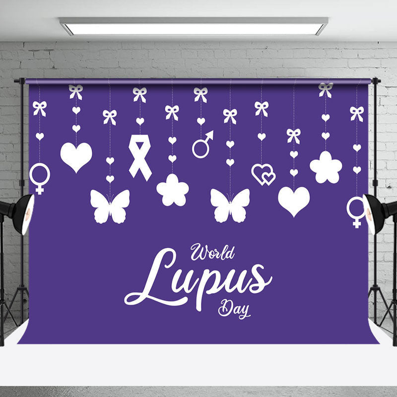 Aperturee - Aperturee Purple Heart Butterfly Happy World Lupus Day Backdrop