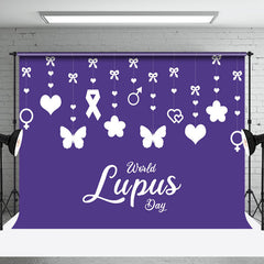 Aperturee - Aperturee Purple Heart Butterfly Happy World Lupus Day Backdrop