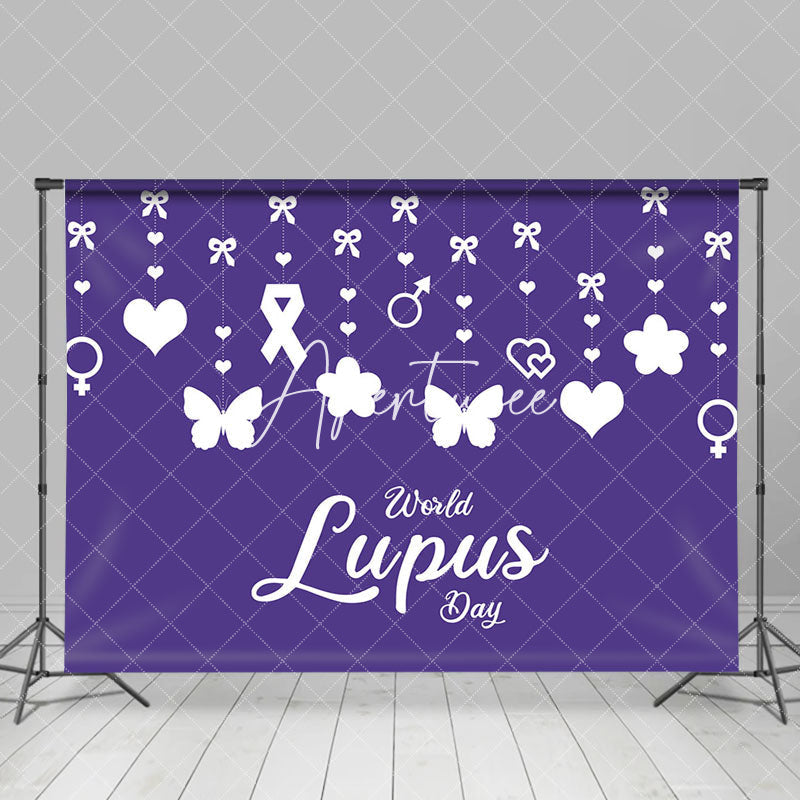 Aperturee - Aperturee Purple Heart Butterfly Happy World Lupus Day Backdrop
