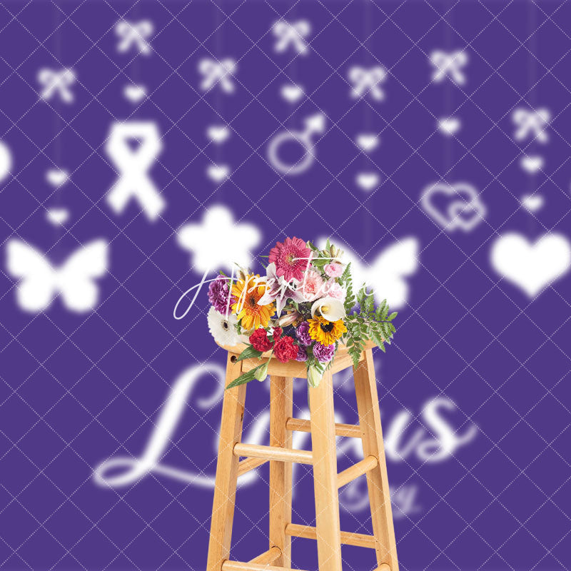 Aperturee - Aperturee Purple Heart Butterfly Happy World Lupus Day Backdrop