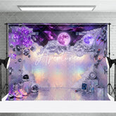 Aperturee - Aperturee Purple Holographic Iridescent Space Galaxy Photography Backdrop Luminous Moons and Crystals Futuristic Sci-fi Theme