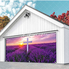Aperturee - Aperturee Purple Lavender Cross Easter Garage Door Banner