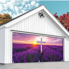 Aperturee - Aperturee Purple Lavender Cross Easter Garage Door Banner