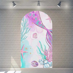 Aperturee - Aperturee Purple Mermaid Princess Arch Backdrop Shimmery Underwater Sea Birthday Arch Decor Girls Party Photo Prop with Shells