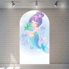 Aperturee - Aperturee Purple Mermaid Princess Arch Backdrop Shimmery Underwater Sea Birthday Arch Decor Girls Party Photo Prop with Shells