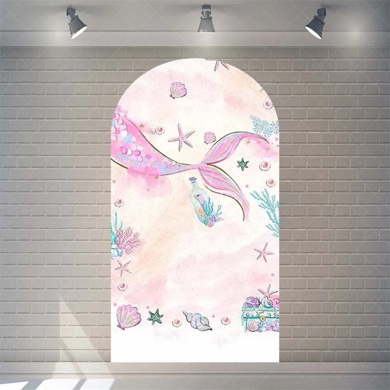 Aperturee - Aperturee Purple Mermaid Princess Arch Backdrop Shimmery Underwater Sea Birthday Arch Decor Girls Party Photo Prop with Shells