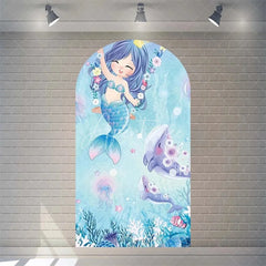 Aperturee - Aperturee Purple Mermaid Princess Arch Backdrop Shimmery Underwater Sea Birthday Arch Decor Girls Party Photo Prop with Shells