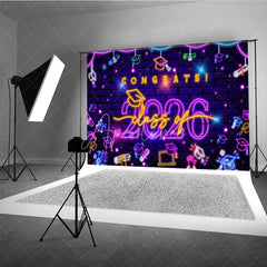 Aperturee - Aperturee Purple Neon Brick Wall Congrats Class of 2026 Backdrop