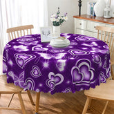 Aperturee - Aperturee Purple Neon Heart Butterfly Round Tablecloth Magical Glowing Love Table Cover for Dinner