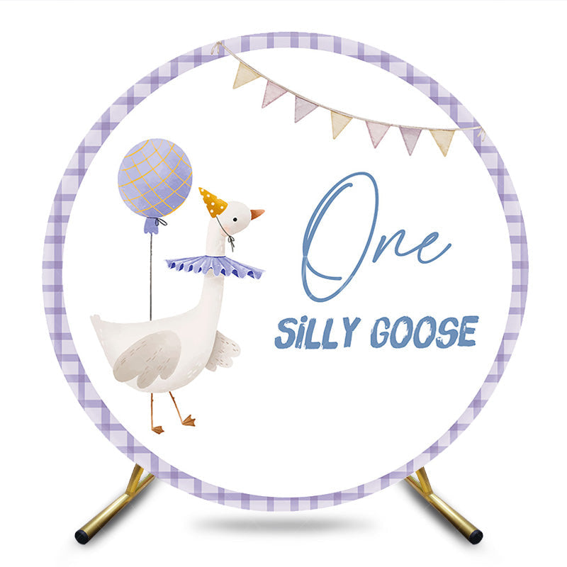 Aperturee - Aperturee Purple One Silly Goose Birthday Round Backdrop